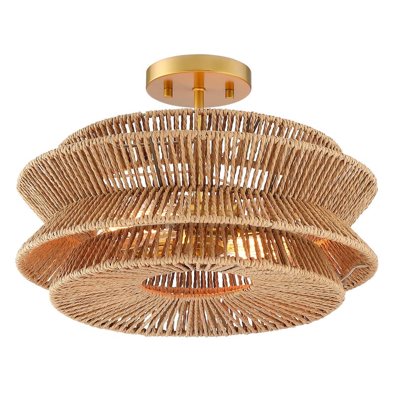Silvia 2-Light Bohemian Woven Rope Semi-Flush Mount Ceiling Light - 16 in. W