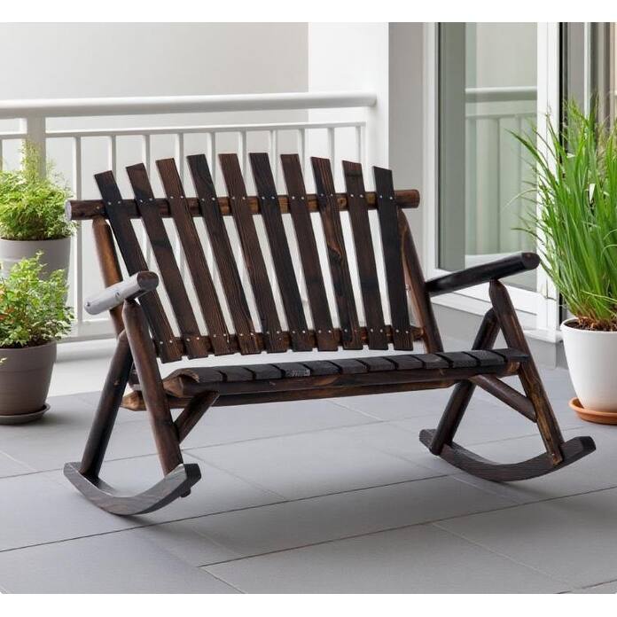 GDFStudio - 2-Seater Outdoor Wooden Adirondack Rocking Chair