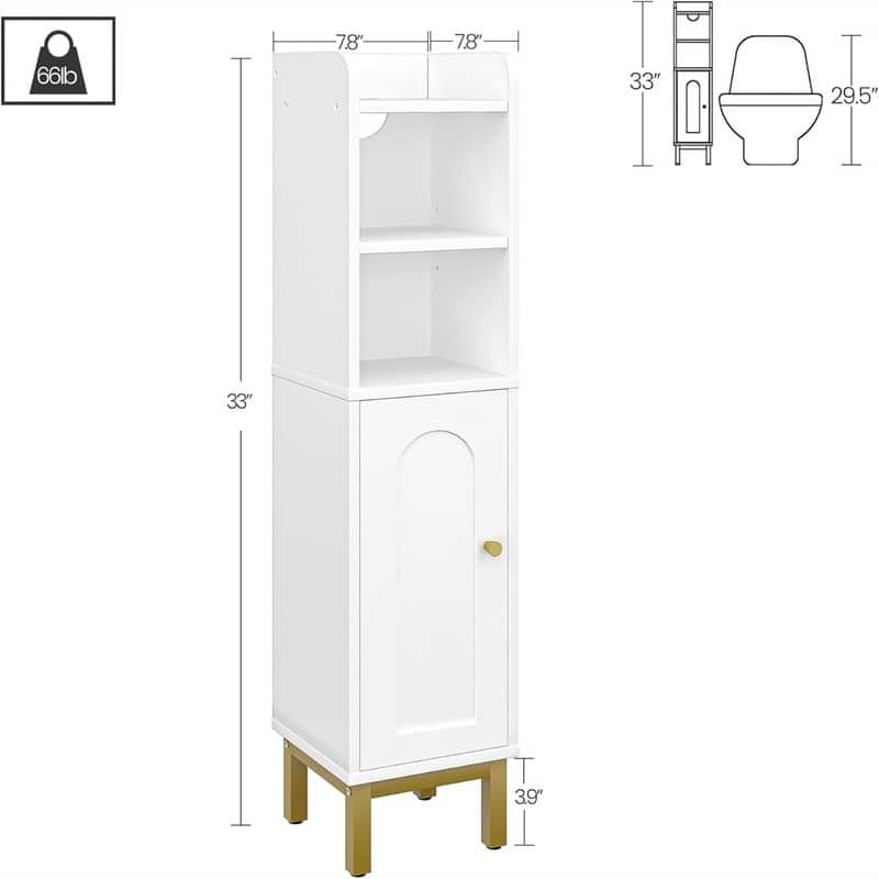 Bathroom Storage Cabinet Small Corner Floor Cabinet with Door and Shelves - 7.87"D x 7.87"W x 32.65"H