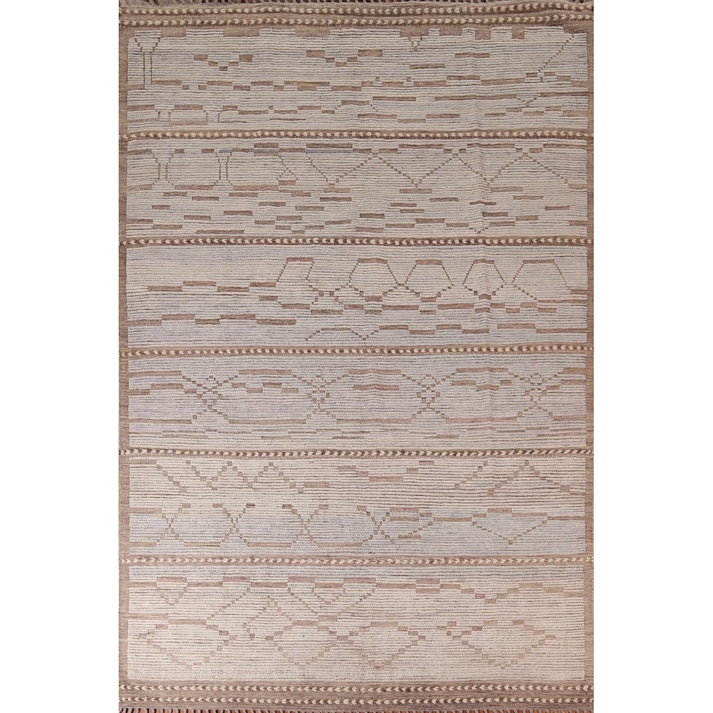 All-Over Striped Moroccan Modern Area Rug Handmade Wool Carpet - 8'0"x 12'1"