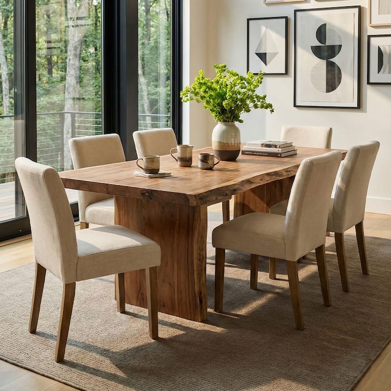 Parsons Dining Chairs with Linen Upholstery and Solid Wood Legs - 6-Piece - Beige-6