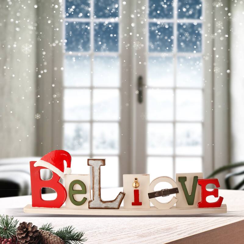 23.5"L Metal/Mdf "Believe" W/Hat Tablepiece - 23"