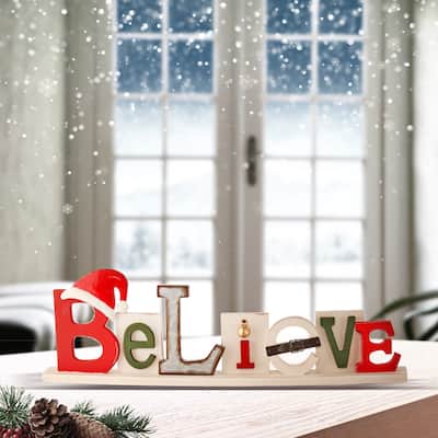 23.5"L Metal/Mdf "Believe" W/Hat Tablepiece - 23"