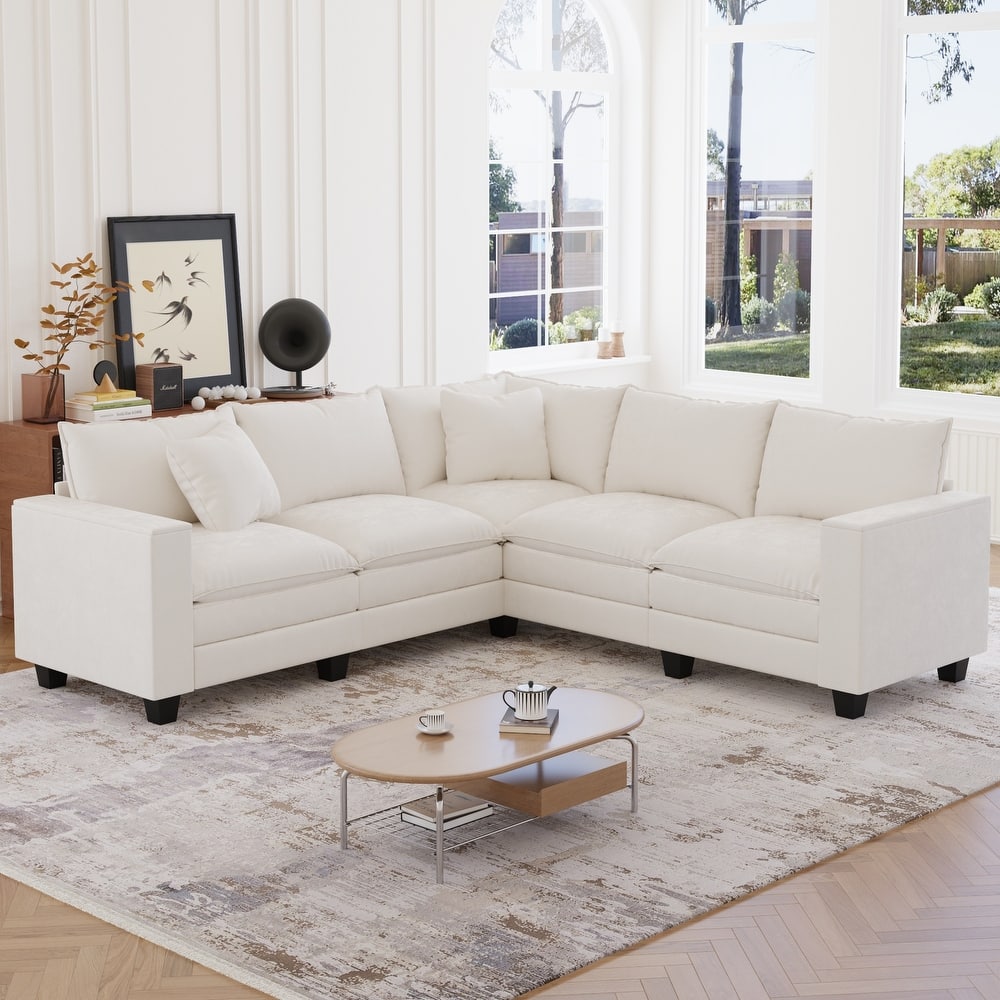 GDFStudio - Chenille L-Shaped 97" 5-Seater Sectional Sofa with Armrest Storage