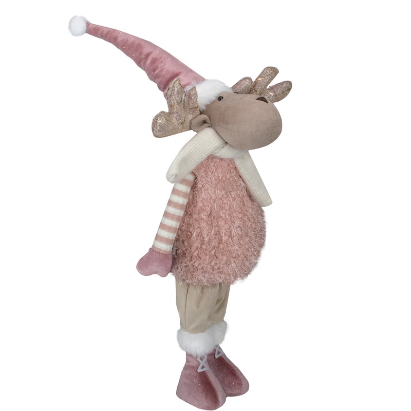 26-Inch Pink and Beige Standing Boy Moose Christmas Tabletop Figurine - 26"