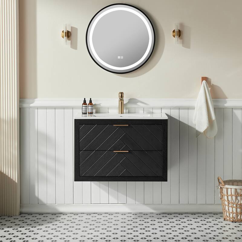 30" Wall Mounted & Floating Single Vanity with Ceramic Sink - Black