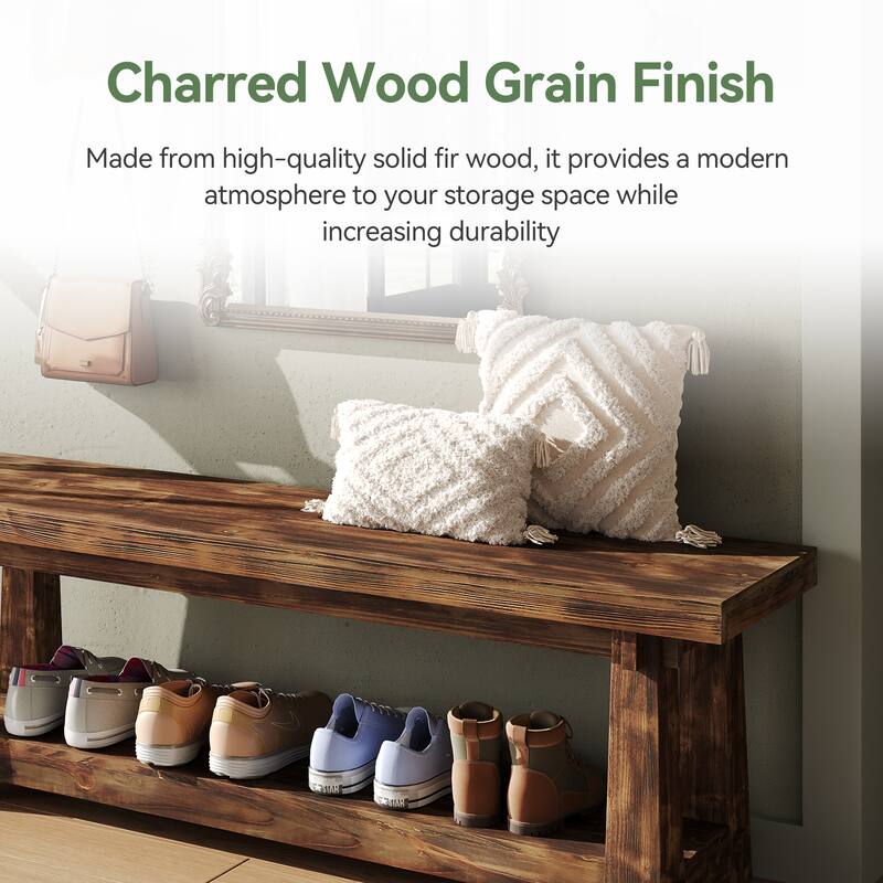 55 Inch Entryway Bench with Shoe Storage, All Solid Wood Bench - 55.12" W x 13.78" D x 18.11" H