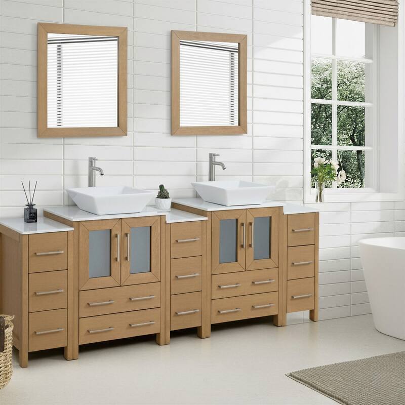 Vanity Art 84-Inch Double Sink Bathroom Vanity Set with Engineered Marble Top and Free Mirror - 84 W X 18.5 D X 31.1 H