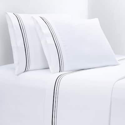 HiEnd Accents 100% Cotton Hotel Luxury Embroidered Border Sheet Set, 4PC