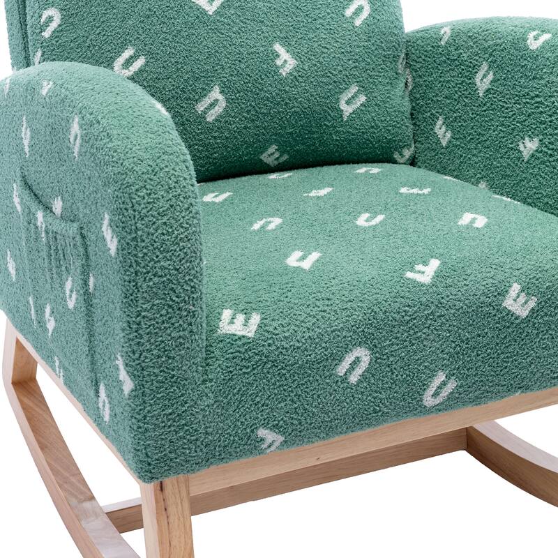 Green Modern 26.8" Upholstered High Back Rocking Chair With Side Pocket and Wood Frame