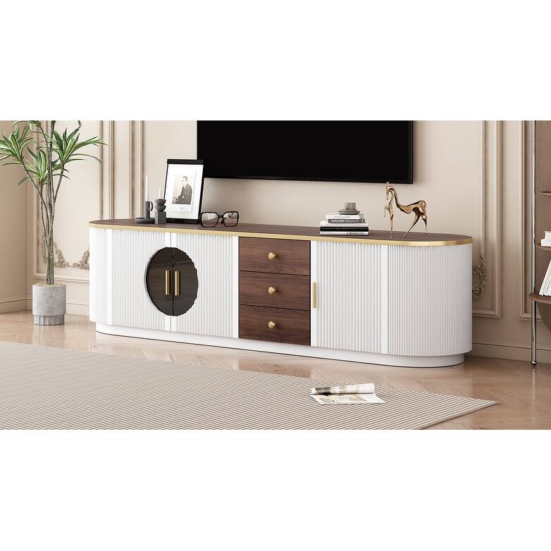 78" Modern TV Stand with 6 Cabinets& 2 Open Compartments, Entertainment Center for TVs up to 90", Television Console