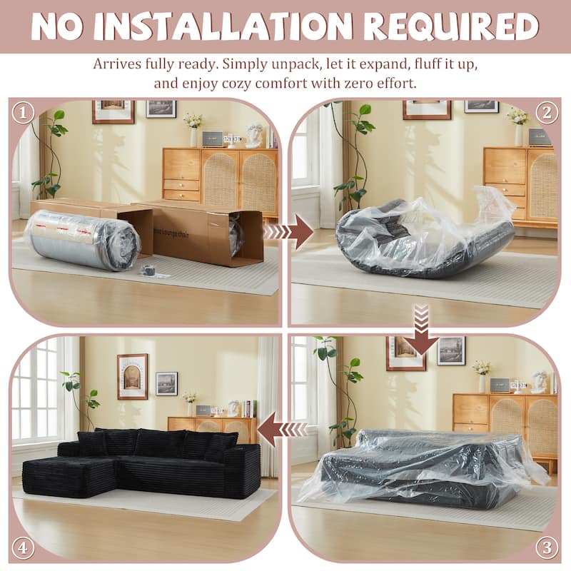 Upholstered L-Shaped Full Foam Sectional Sofa Couch Chaise with Pillows, No Assembly Required