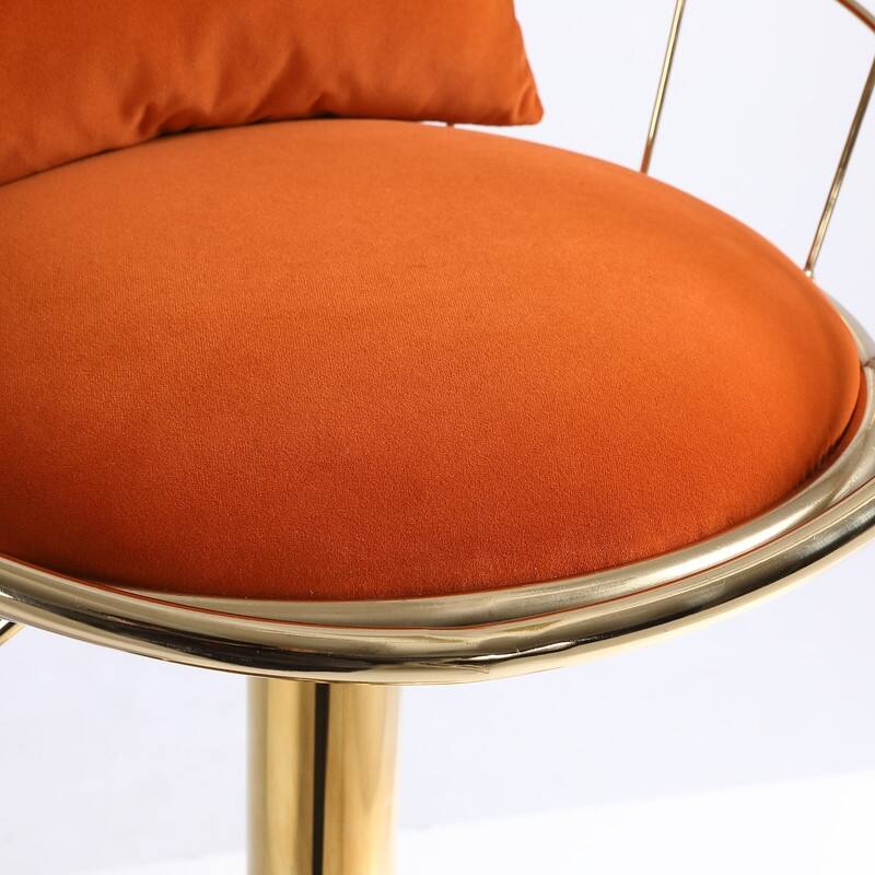 velvet bar chair, pure gold plated, 360 degree rotation, adjustable height,Suitable for dinning room and barset of 2