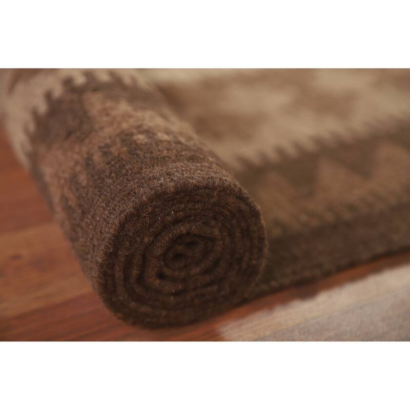 Hand Woven Oriental 100% Wool Carpet Southwestern Geometric Brown Kilim Area Rug - 9' 9'' X 6' 9''