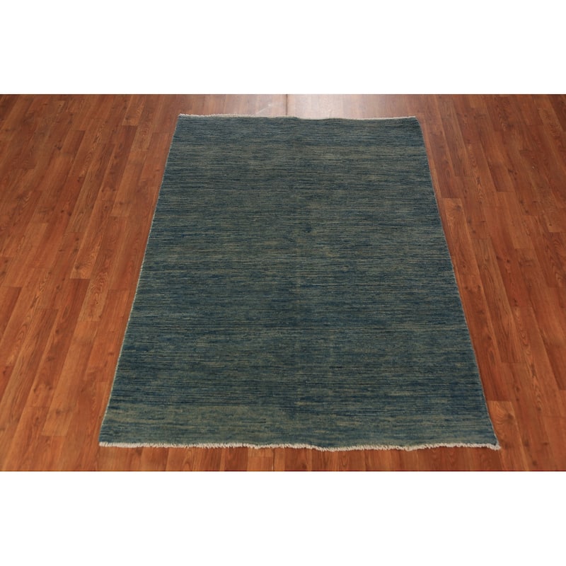 Striped Blue Gabbeh Modern Rug Hand-Knotted Wool Carpet - 4'1" x 5'9"
