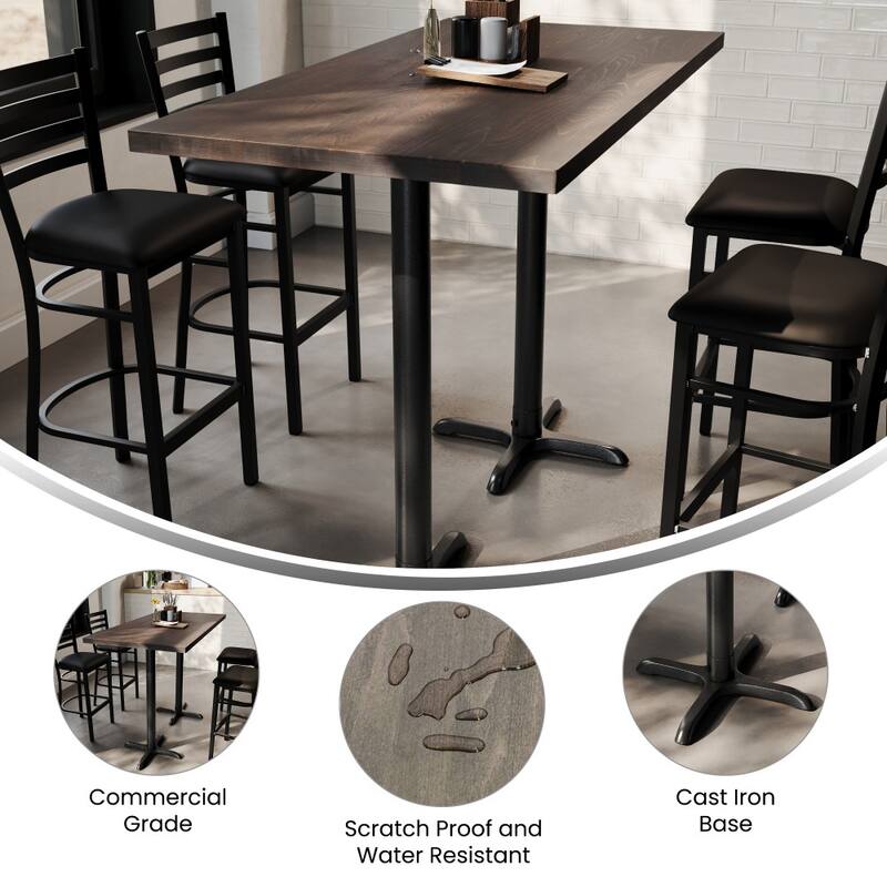 Rectangular Solid Wood Commercial Tabletop with 22" x 22" Bar Height X-Base