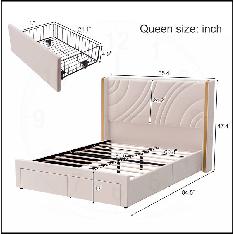 Velvet LED Bed Frame with Storage Drawers