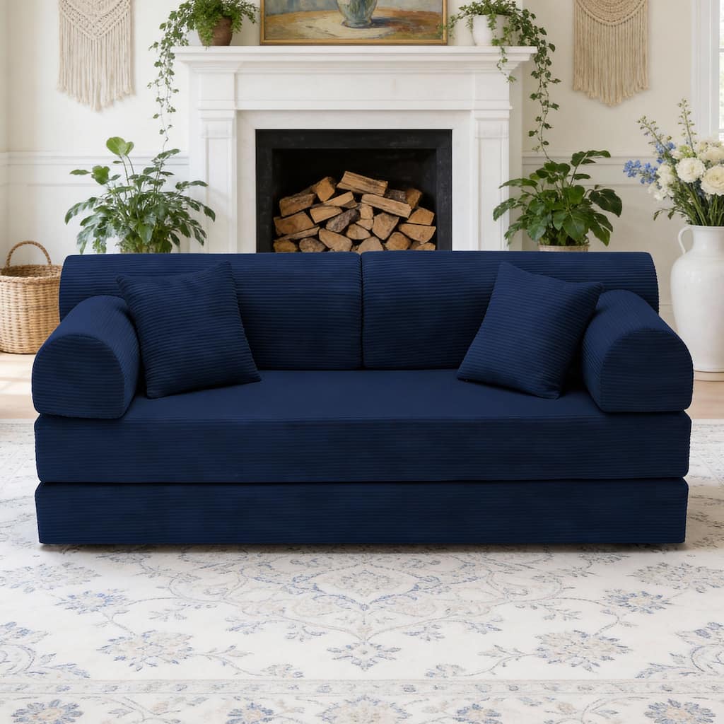 Blue Convertible Sofa Bed Multifunctional Folding Sofa Couch Living Room 3-Seater Sofa Couch Settee