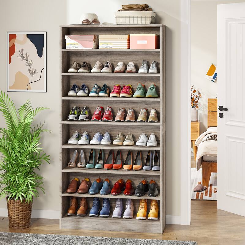Wood Shoe Cabinet, Freestanding Shoe Storage Cabinet, Open Storage Shoe Organizer Entryway Shoe Rack Cabinet