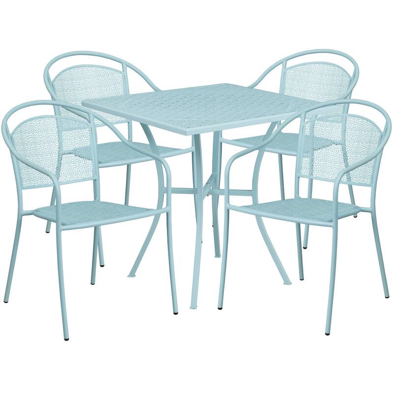 28'' Square Indoor-Outdoor Steel Patio Table Set with 4 Round Back Chairs
