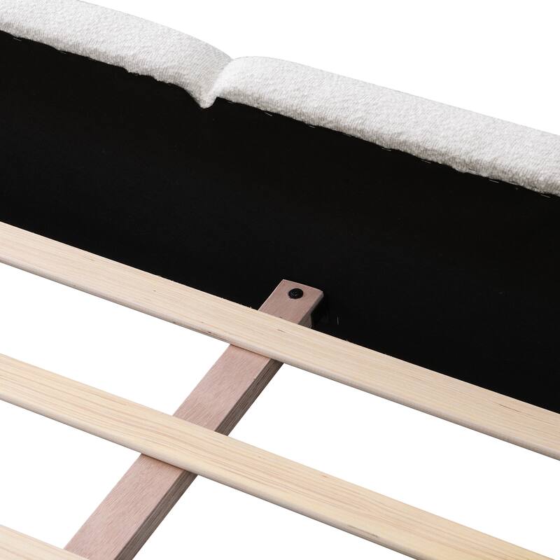 King/Queen/Cal King Platform Bed with Boucle Headboard & Footboard, Upholstered Grounded Frame