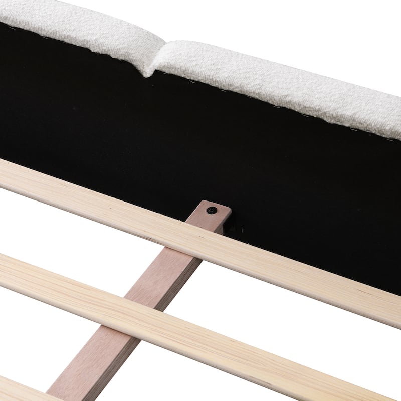 Modern Upholstered Bed Frame Block Style Grounded Bed with Thick Headboard, Lowprofile Wingback Bed Floor Bed Platform Bed Frame