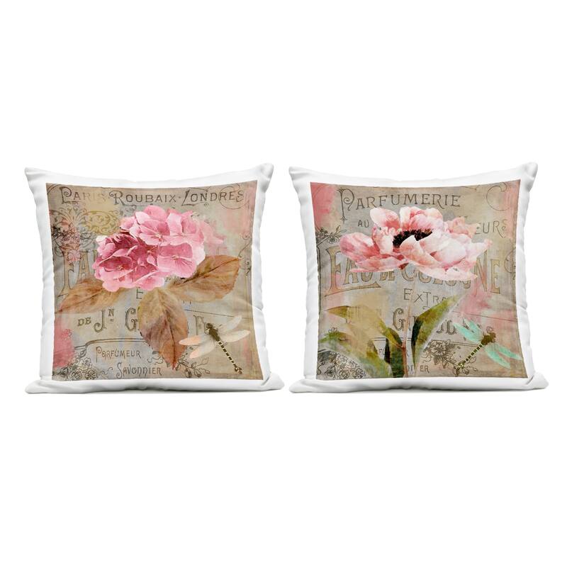 Stupell Vintage Collage French Florals Printed Outdoor Throw Pillow Design by Sasha (Set of 2) - Pillow Sets - Polyester - Pink - Set of 2