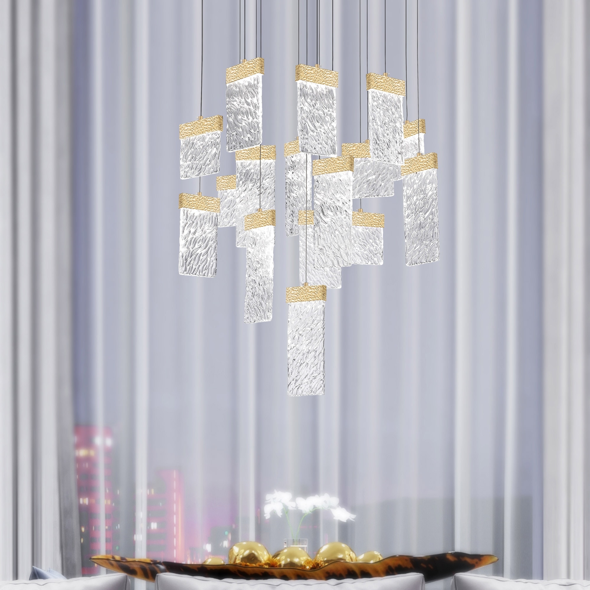 CWI Lighting Carolina Integrated LED 32in Gold Leaf Chandelier - Gold Leaf