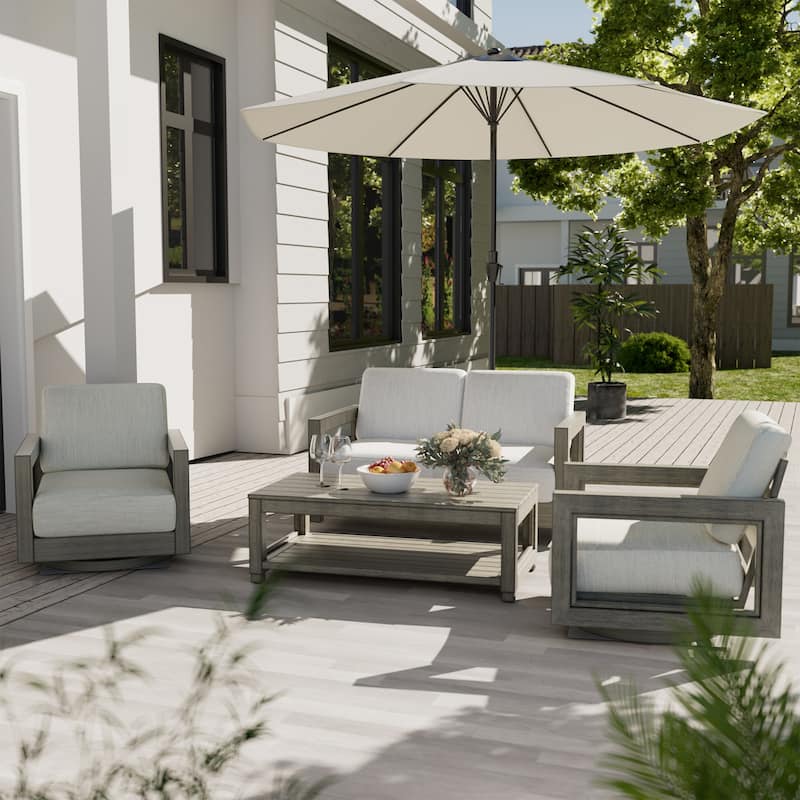 Outdoor Swivel Hand-painted Aluminum Patio Chairs with Gray Cushions