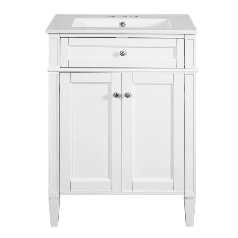 24" Bathroom Vanity with 2 Doors and Tip-Out Drawer - Bathroom Storage Cabinet with Sink