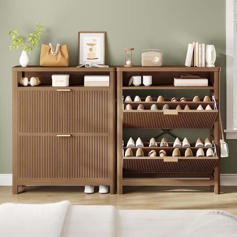 Shoe Storage Cabinet with 2 Large Flip Drawers Shoe Rack Cabinet