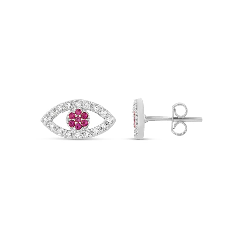 SHYMI Pave Evil Eye Studs - Silver & Pink
