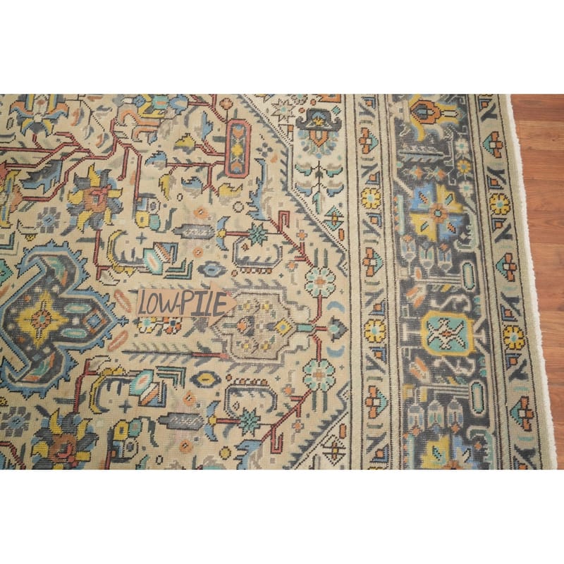 Hand Knotted Oriental 100% Wool Carpet Traditional Floral Beige & Ivories Tabriz Area Rug - 12' 8'' X 9' 5''