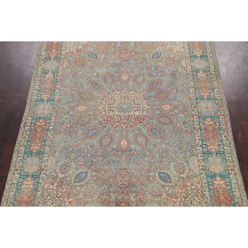 Distressed Floral Tabriz Persian Area Rug Hand-knotted Wool Carpet - 7'9" x 10'8"