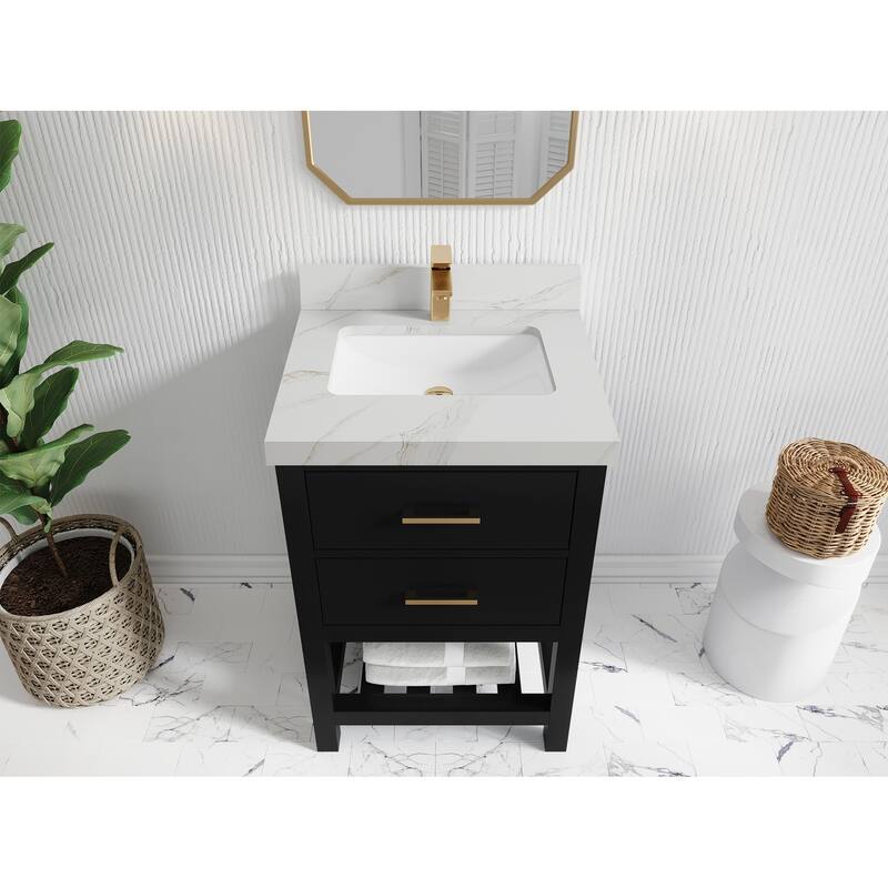 Willow Collections 24 x 22 Parker Single Bowl Sink Bathroom Vanity in White with Countertop - 24 in x 22 in