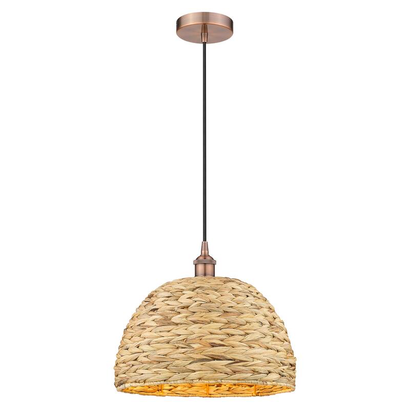 Innovations Lighting Endless Possibilities Edison - Woven Rattan - 1 Light 16" Cord Hung Mini Pendant - Antique Copper