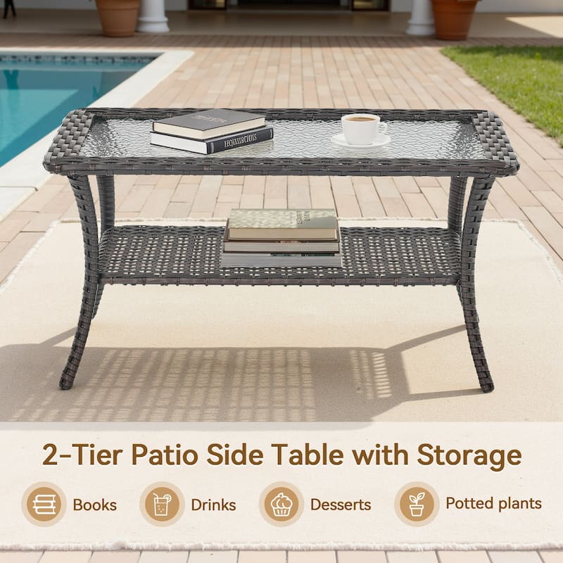 Pocassy Outdoor Patio Wciker Sofa Furniture Set of Chair Table.