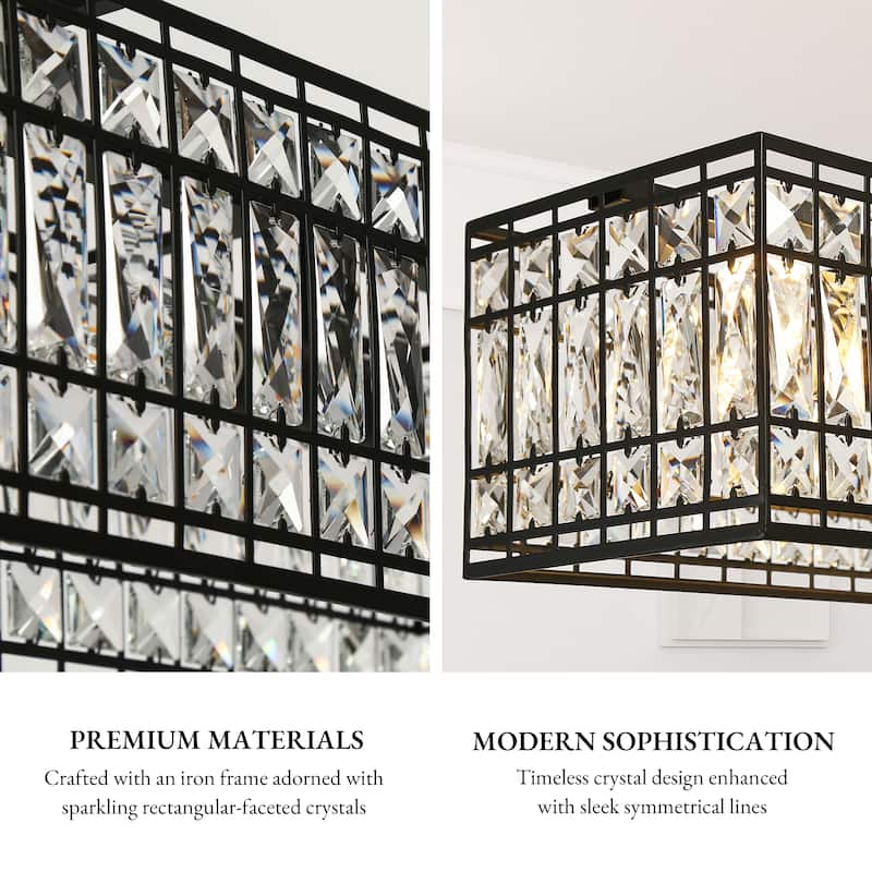 Modern 4-Light Crystal Chandelier Black Rectangle Kitchen Island Lights - L35.4" x W8.9" x H71.2" Max