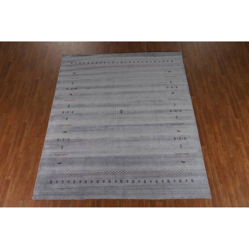 Hand Knotted Oriental 100% Wool Carpet Tribal Animal Pictorial Greys & Charcoal Gabbeh Area Rug - 9' 9'' X 8' 2''