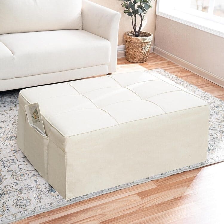 Sleeper Chair Bed, 4 In 1 Multi-Function Convertible Ottoman Bed, Breathable Linen Bed Chair, Convertible Sofa Bed
