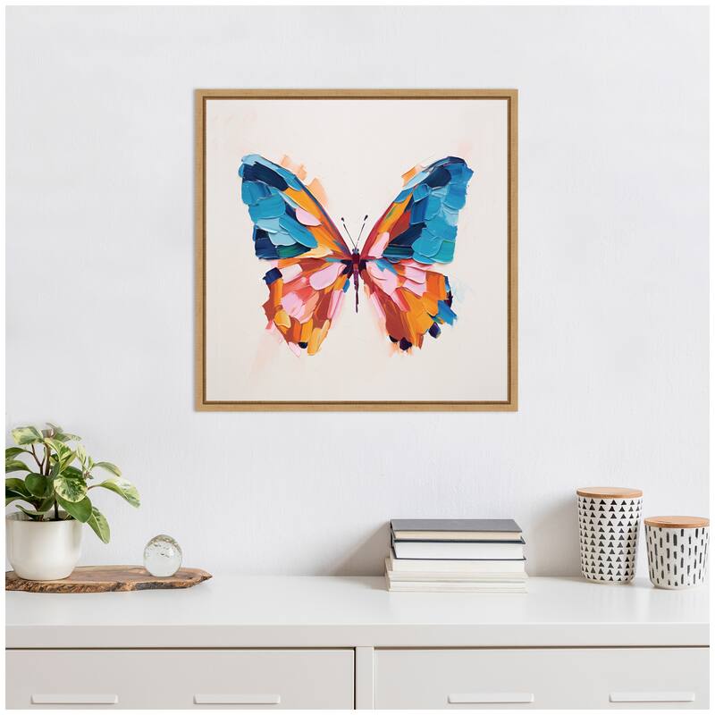 Kate and Laurel Sylvie Bold Colorful Brush Boho Butterfly Framed Canvas by The Creative Bunch Studio