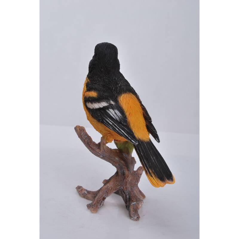 7" Black and Orange Oriole On Branch Outdoor Garden Statue