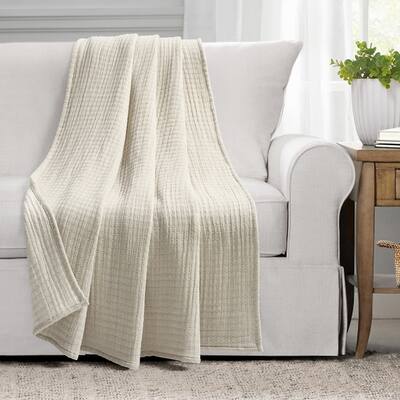 Lush Decor Solid Kantha Pick Stitch Yarn Dyed Cotton Woven Throw Blanket