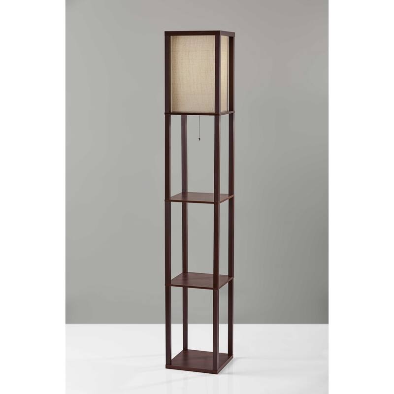 Floor Lamp with Natural Wood Finish Storage Shelves
