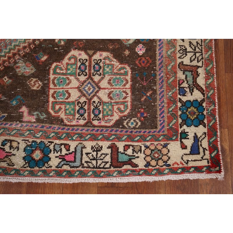 Tribal Geometric Shiraz Persian Vintage Rug Hand-Knotted Wool Carpet - 5'1" x 7'2"