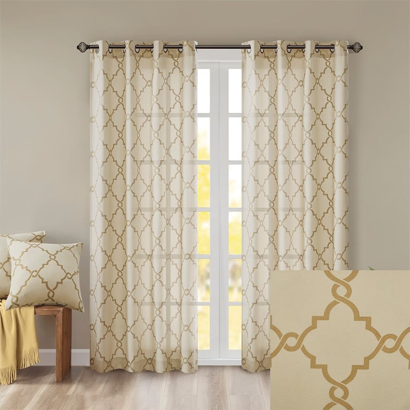 Fretwork Print Grommet Top Window Curtain Panel