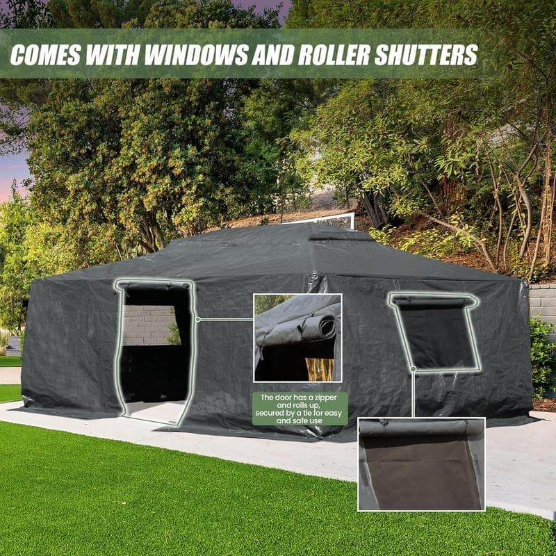Domi 8' x 8' Universal Winter Gazebo Cover, All Season Waterproof Enclosed Cover with Sidewalls & Ventilated Mesh Windows, White - Dark Grey - 14' x 20'