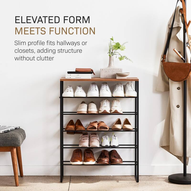 Yamazaki Home Six-Tier Shoe Rack, Steel, Holds 18 to 21 shoes, Holds 39.6 lbs - L 9.84 x W 25.98 x H 34.25 inches