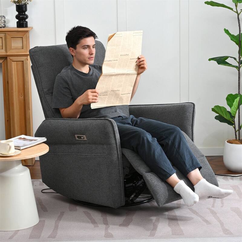 Anmytek 270 Degree Power Swivel Rocker Recliner Comfortable Upholstered Nursery Glider Single Chair