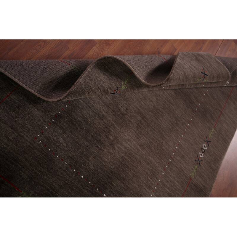 Brown Gabbeh Oriental Area Rug Hand-Knotted Wool Carpet - 5'0"x 6'11"